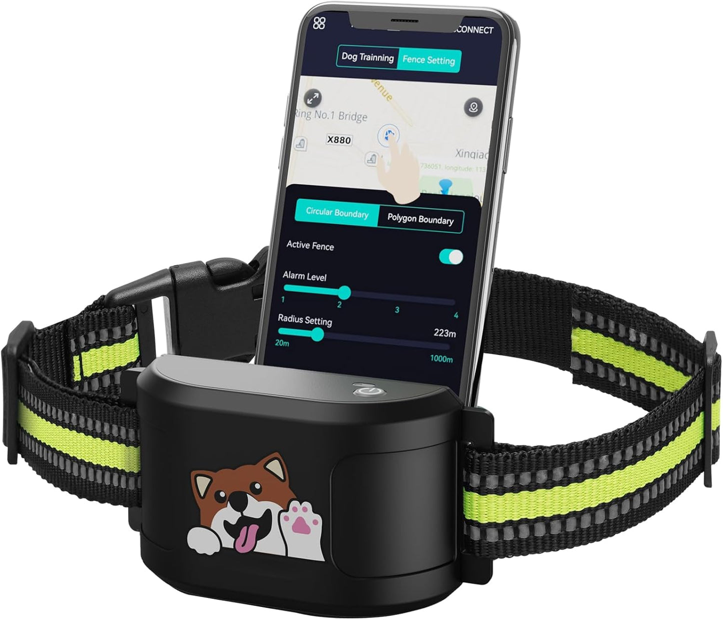 GPS Dog Electronic Fence, Wireless Training Collar- No Subscription Required, Customizable Boundaries via App 3280 FT, IPX7 Waterproof Rechargeable Collar, Smart Training Fence, Automatic Sleep/Wake