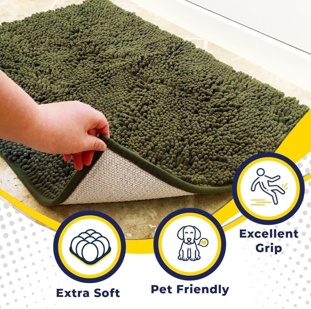Muddy Mat® Shown on TV – Super Absorbent Door Mat Indoor, Microfiber Quick Dry Chenille Entryway Rug, Non-Slip Front Door Mat, Indoor Mats for Entryway, Machine Washable Pet Rug, Army Green 24"x36"
