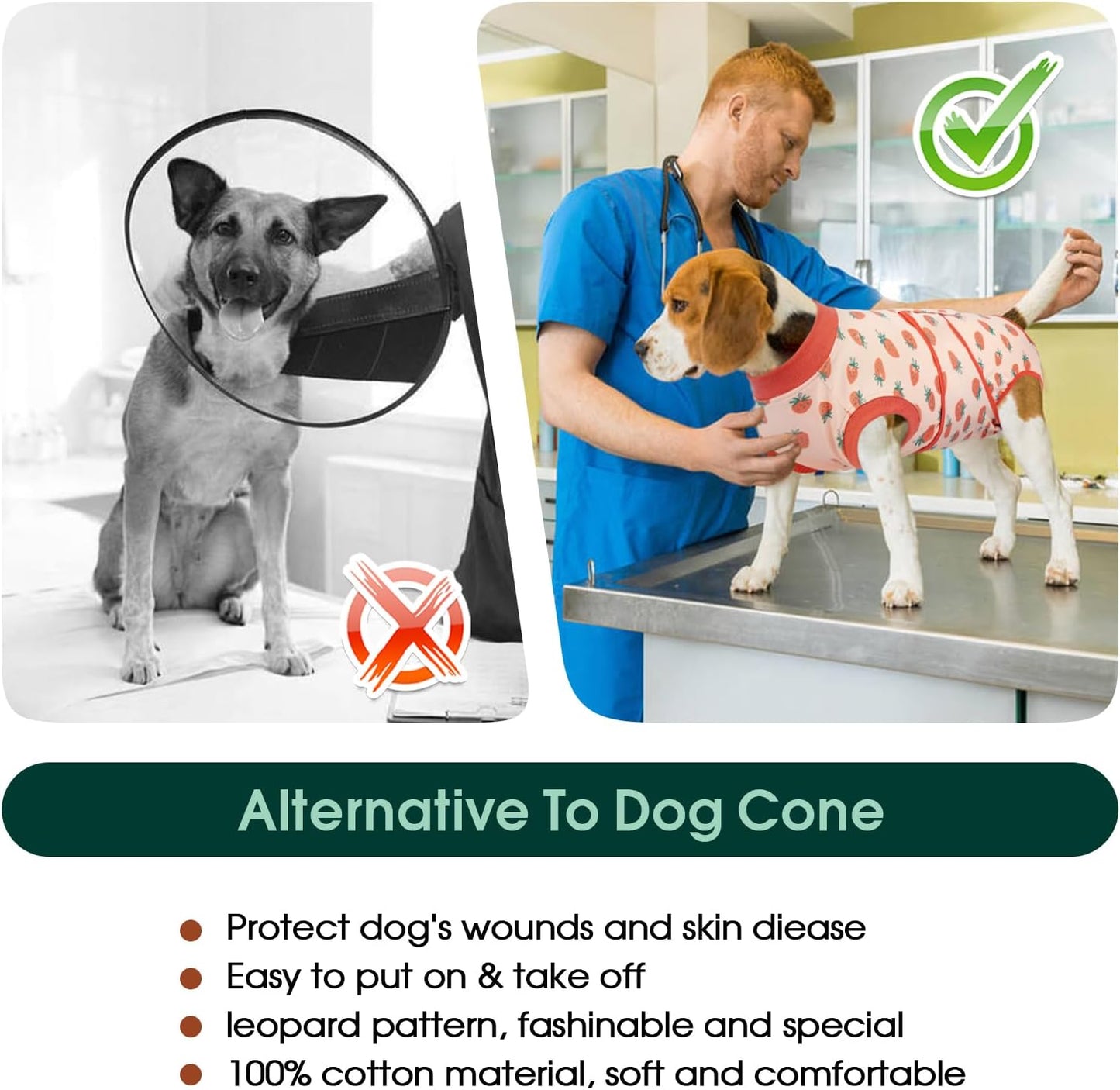 Kuoser Dog Recovery Suit for Female Male Dogs, Post-Surgery Bodysuit for Spay Neuter, Dog Onesie After Surgery, Anti-Licking Pet Surgical Recovery Suit, PinkStrawberry XXL