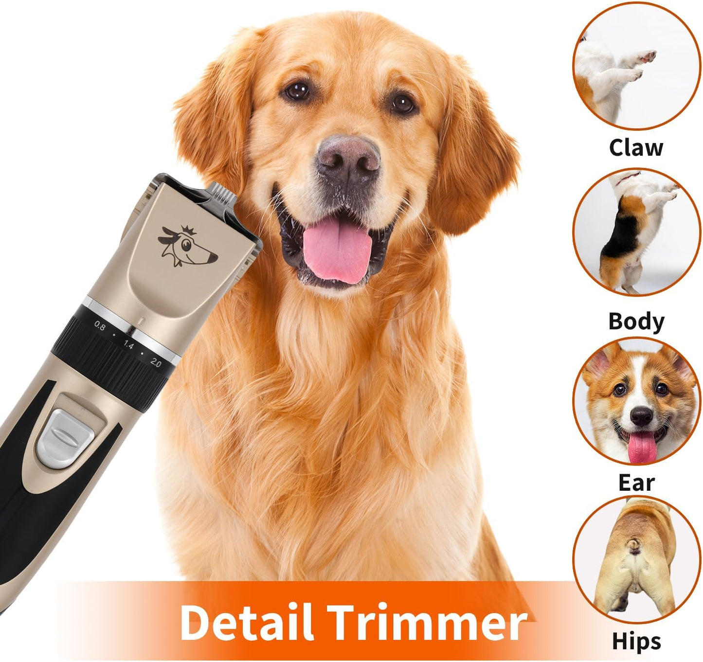 Aovdy Dog Clippers Grooming Kit Dog Shaver Clippers Hair and Paw Electric Cleaning Hair Clippers Set for Dogs Cats Rabbit (Gold, Scissor Set+Foot Shaving Blade)