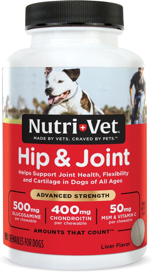 Nutri-Vet Hip & Joint Chewable Dog Supplements - Formulated with Glucosamine & Chondroitin for Dogs - 90 Count
