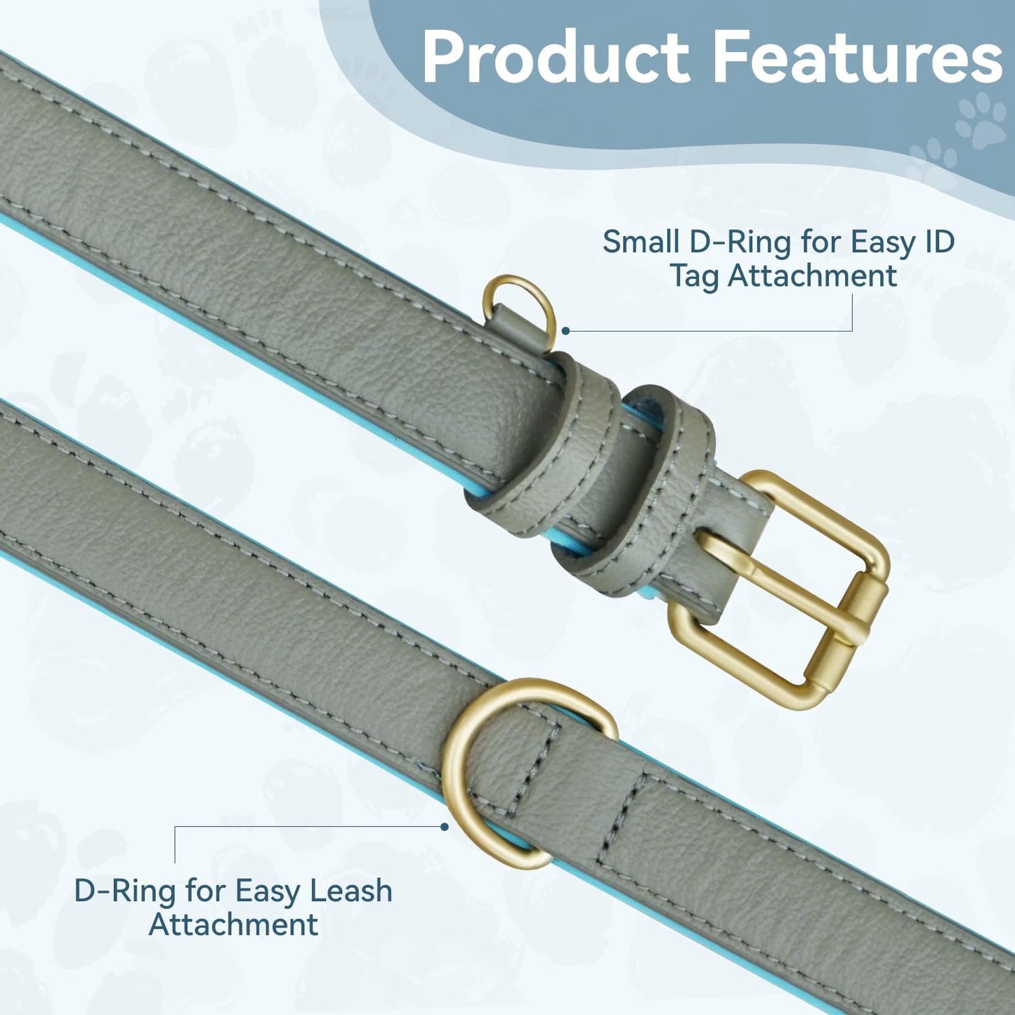 Dog Collar Soft Padded Heavy Duty Strong Collars Comfortable Basic Pet Collar with Adjustable Rust-Proof Metal Buckle Best Gift for Large Grey Collar-L