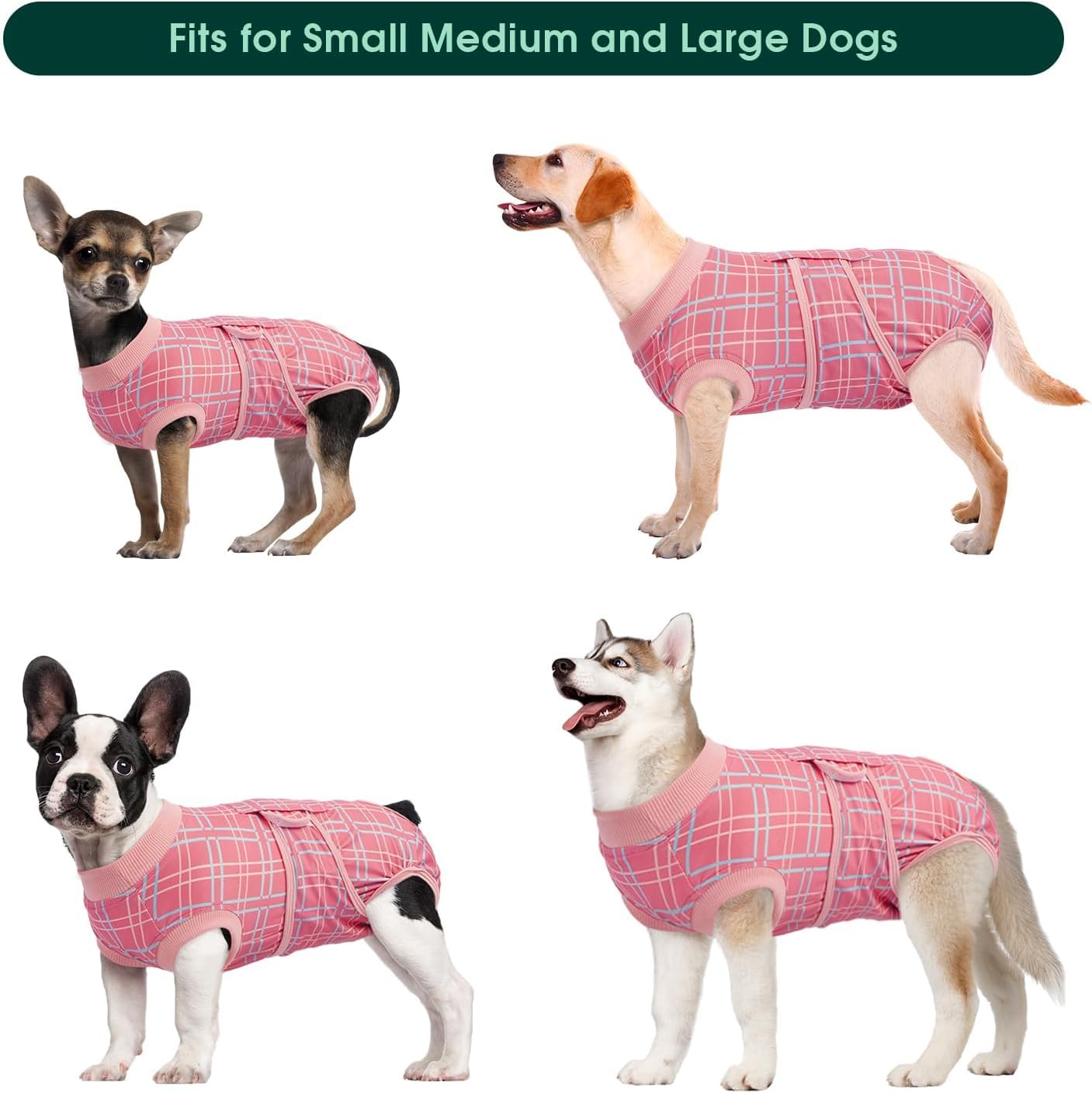 Kuoser Dog Recovery Suit for Female Male Dogs, Post-Surgery Bodysuit for Spay Neuter, Dog Onesie After Surgery, Anti-Licking Pet Surgical Recovery Suit, Pink XS