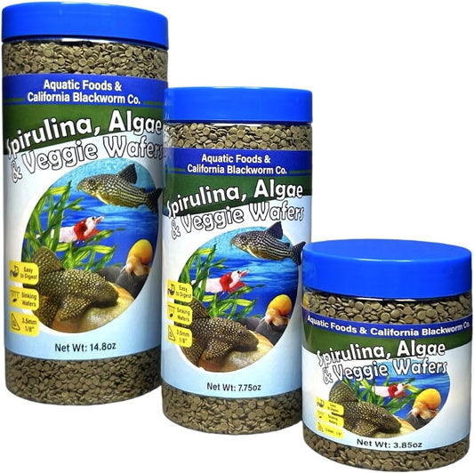 Aquatic Foods Inc. 3.5mm - 1/8" Micro Sinking Wafers of Spirulina, Algae & Veggies for Bottom Fish, Plecos, Shrimp, Snails, All Tropical Fish, 4-Type Wafer & 12-Type Pellet Mix Included 1-lb 4oz