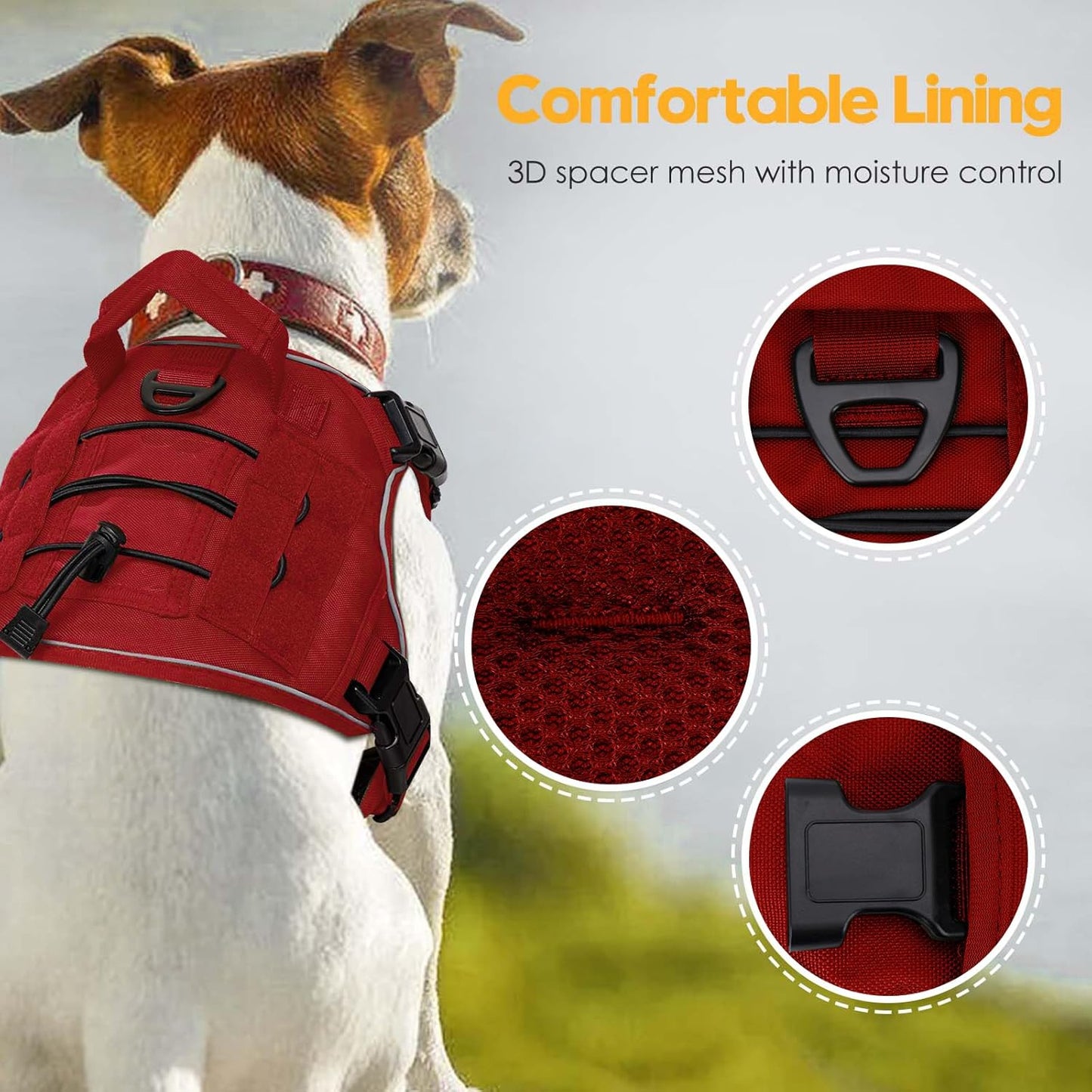 Heavy-Duty Tactical Dog Harness for Large Dogs, No Pull Adjustable Reflective Pet Vest with Molle System, K9 Military-Grade Control for Service Training, Outdoor & 10+ Breeds, Red, Small