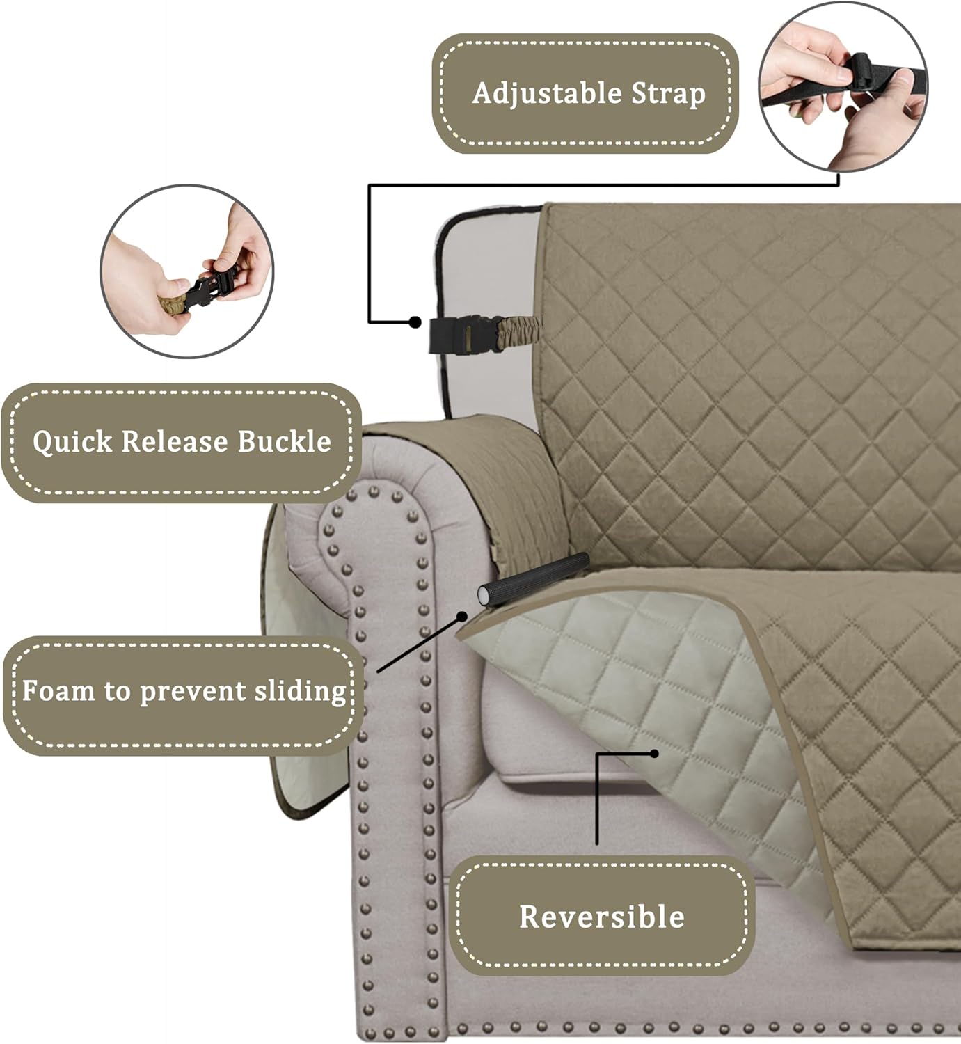Easy-Going Reversible Chair Cover Washable Sofa Cover for Dogs Water Resistant Couch Slipcover Furniture Protector Cover with Adjustable Straps for Pets (Chair 30 in, Beige/Beige)