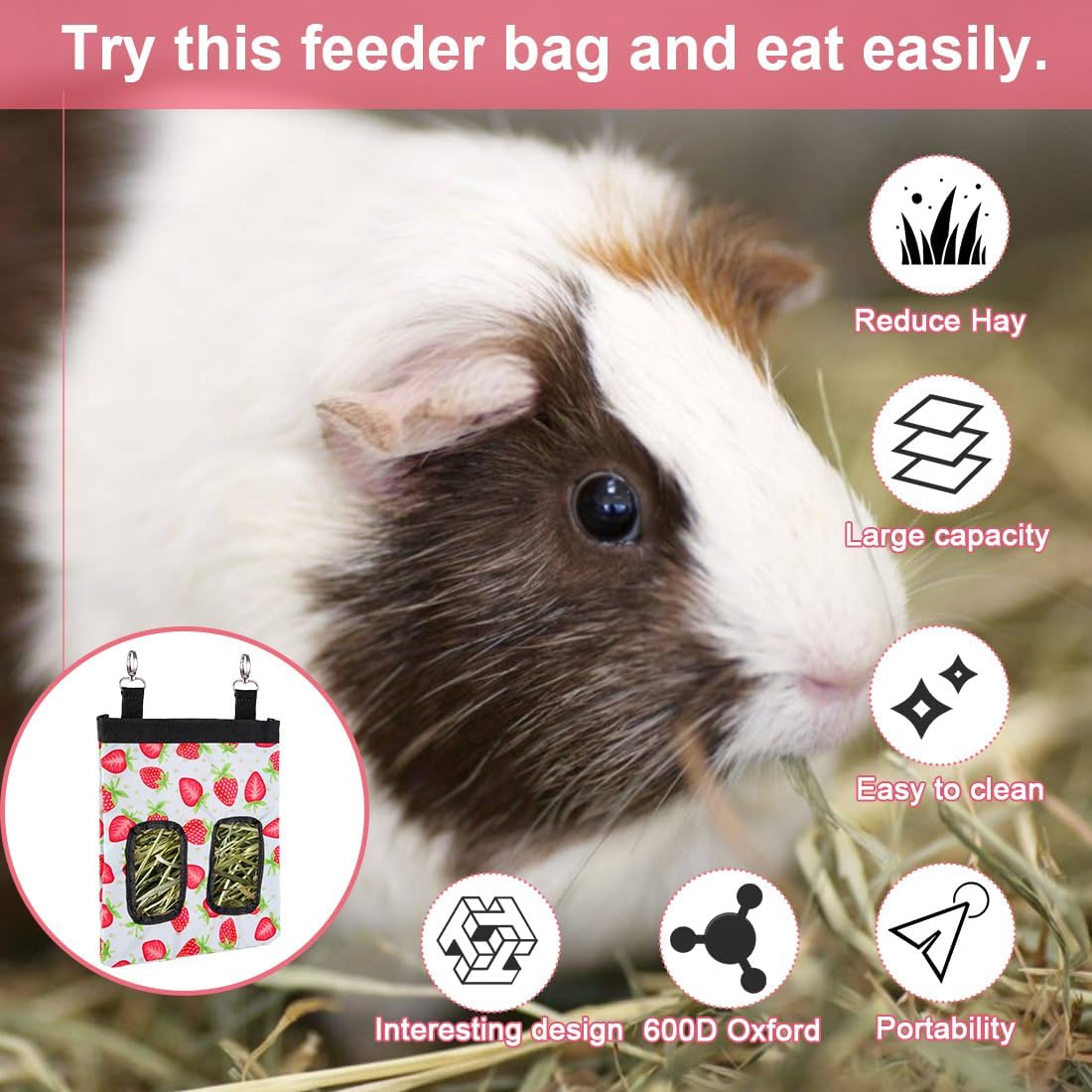 DZWLKJ Guinea Pig Hay Feeder, 600D Polyester, Rabbit Hay Feeder Bag, S -10"x 8"x 0.2", Guinea Pig, Chinchilla, Hamsters, Small Pets, 1 Pack, Lightweight