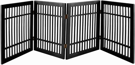Pet Dog Gate Strong and Durable Freestanding Folding Acacia Hardwood Portable Wooden Fence Indoors or Outdoors by Urnporium (Black Pet Gate, 4 Panel 24" Tall)