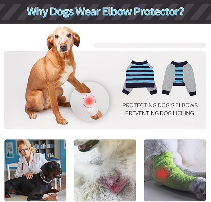 FUAMEY Dog Recovery Sleeve with Elbow Protector,Dogs Shirt Stop Licking Joints,Pet Long Sleeve Suit Protecting Dog's Front Leg Arm Wounds Cover Skin Conditions Blue Stripe XL