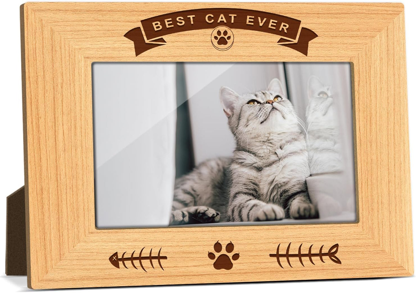 Best Cat Ever Picture Frame, 4x6 Wood Photo Frame, Gift for Pet Lover Owner, Picture Photo Frames for Desk Decor, Memorial Cat Keepsake -56