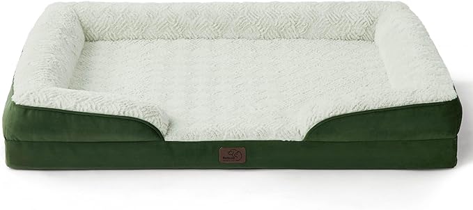 Bedsure Orthopedic Dog Beds Large Sized Dog - Washable Large Dog Cat Bed Waterproof, Comfort Dogs Couch Sofa with Washable Removable Cover, Pet Bed with Nonskid Bottom, Plush-Green, 35"