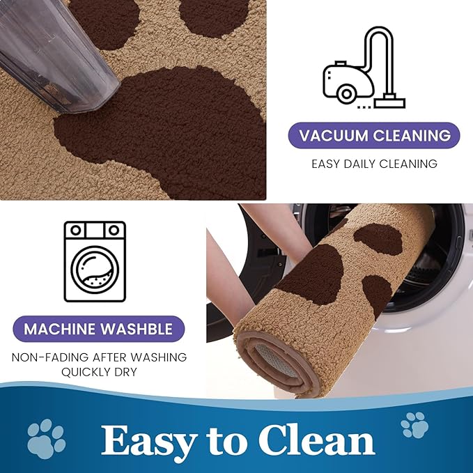 Buganda Dog Door Mat for Muddy Paws, Absorbent Dirt Trapper Washable Indoor Doormats, Non Slip Low-Profile Mud Mat for Dogs, Front Entrance Doormat for Inside Floor (40x32 Inches, Beige)