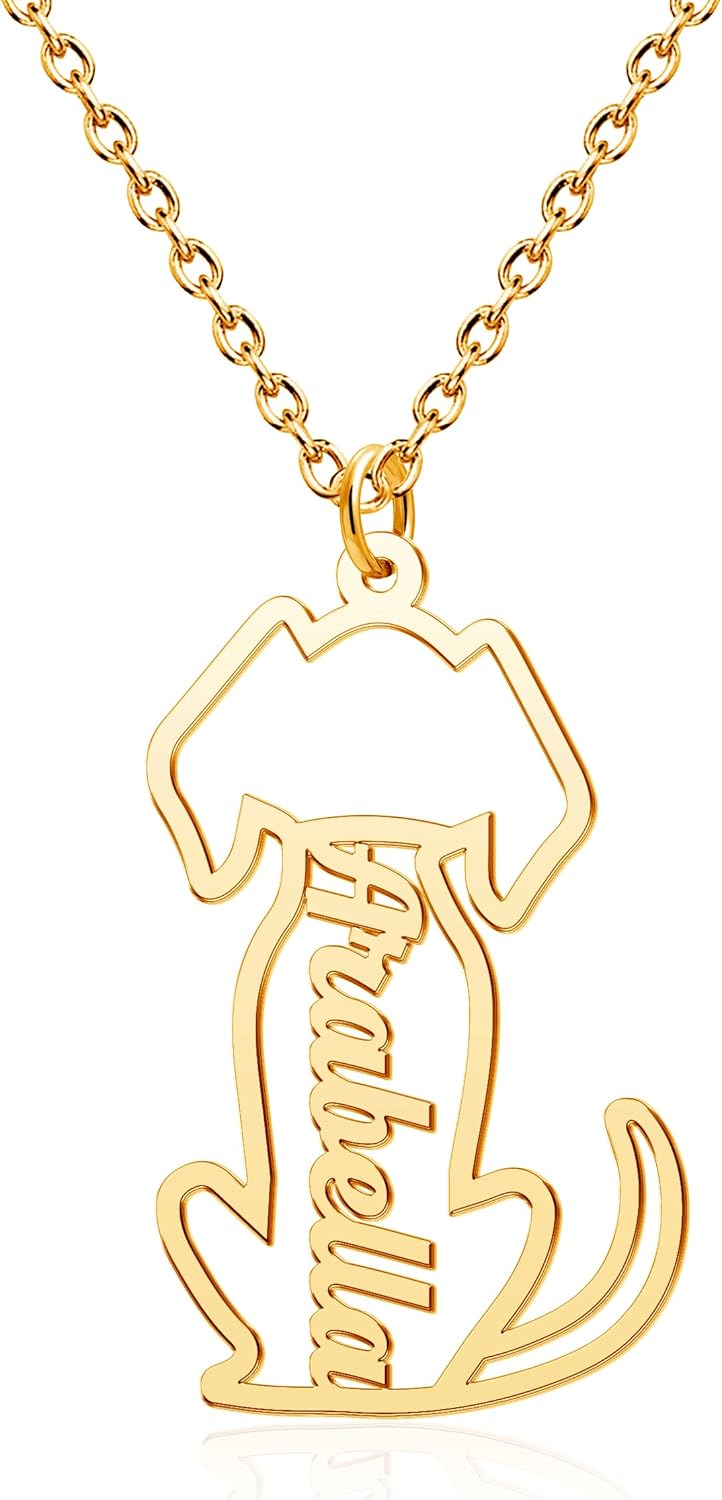 CoolJewelry Custom Dog Breeds Portrait Cat Pet Memorial Name Necklace Dainty Animal Pendant Chain Personalized Jewelry Remembrance Gifts for Dog Lover Women Girls