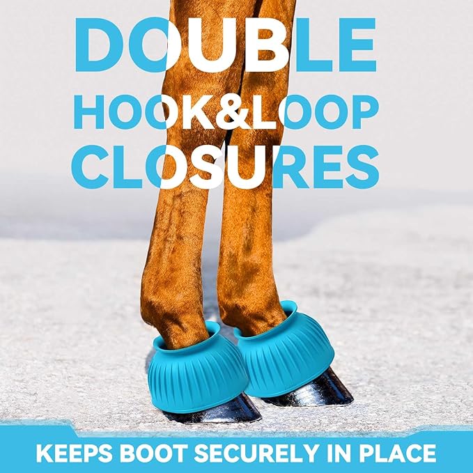 Abbylike Horse Bell Boots Protect Against Hoof Impact Trauma Rubber Bell Boots Horse Care for Turnout No Rub Design Comfort Quick Wrap Hook and Loop