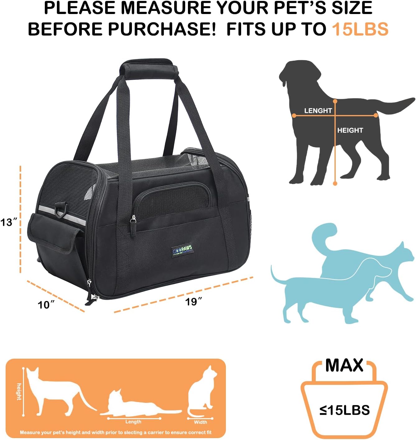 JESPET Soft-Sided Kennel Pet Carrier for Small Dogs, Cats, Puppy, Airline Approved Cat Carriers Dog Carrier Collapsible, Travel Handbag & Car Seat