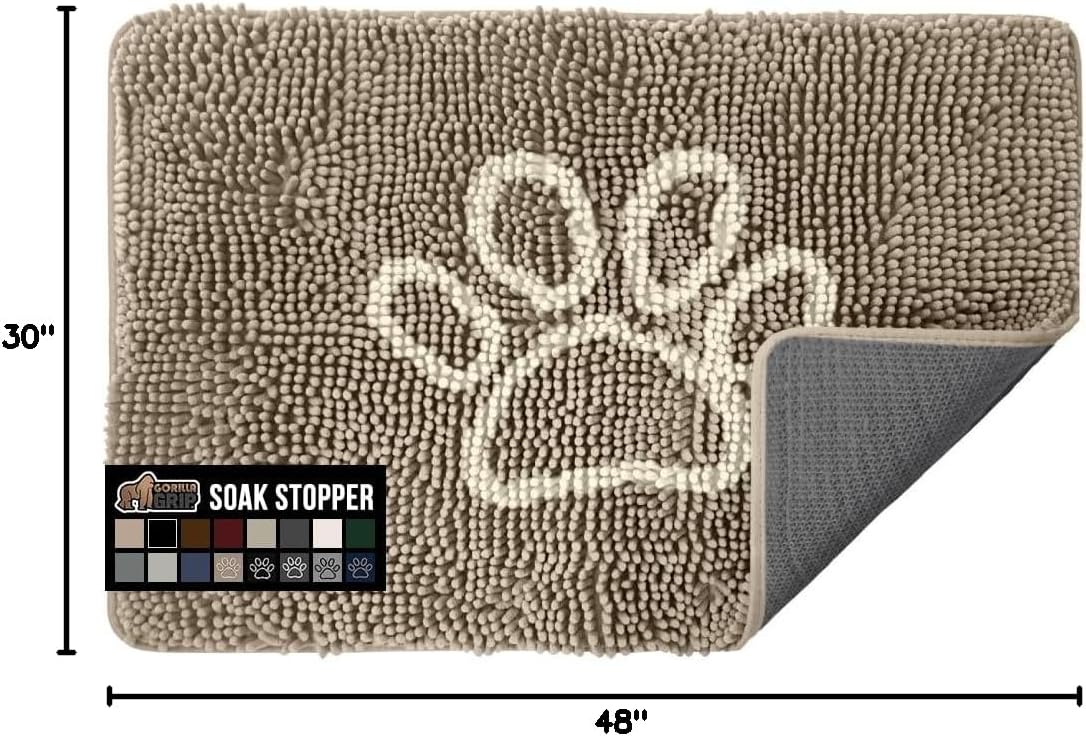 GORILLA GRIP Dog Doormat, Absorbent Doormats for Muddy Dogs Paws, 48x30 Machine Washable Soakstopper Rugs, Cleaner Floors, US Designed Pet Bed Door Mat, Indoor Entrance Pets Rug, Beige Ivory