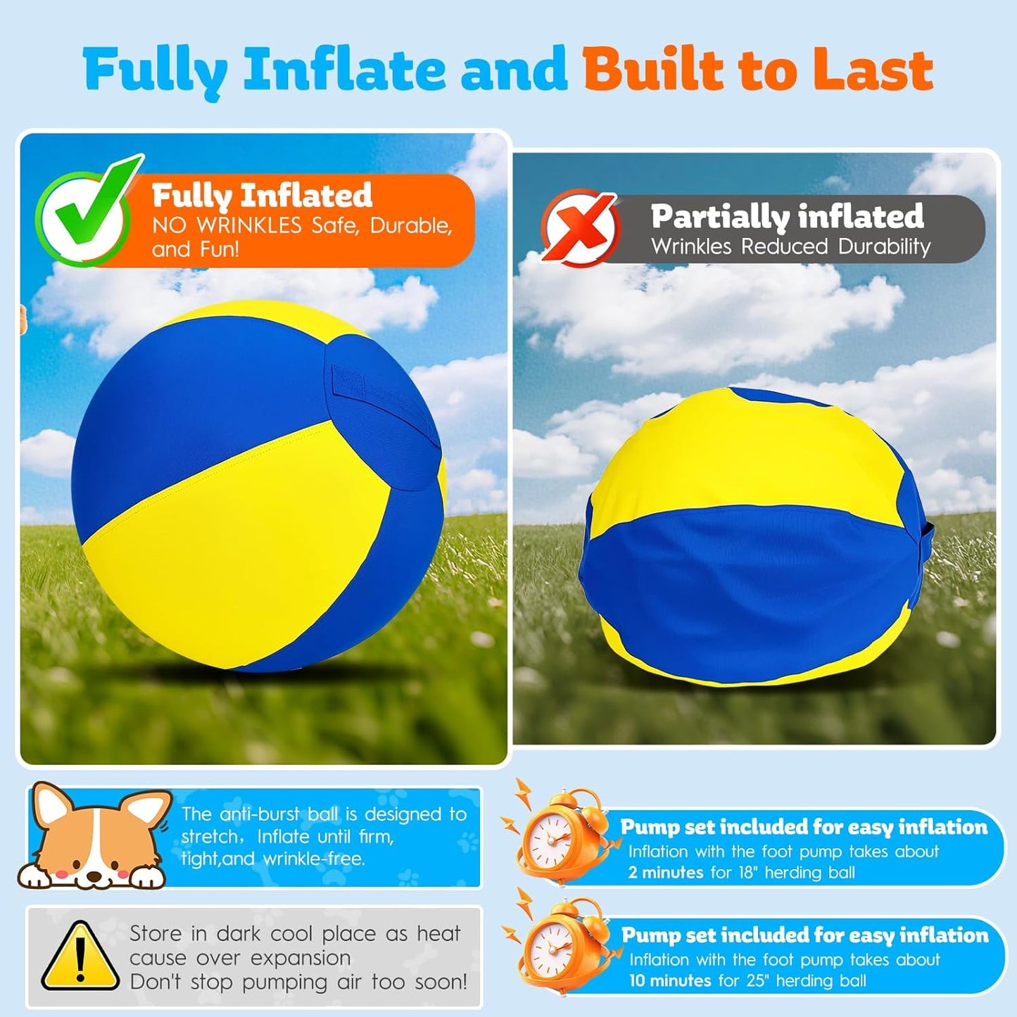 Herding Ball for Dogs-25 Jolly Ball for Dogs, Herding for Australian/German Shepherd, Collies, and All Herding Breeds, Improved Bite-Resistant, Reinforced Sewing Dog Toys-Yellow/Large