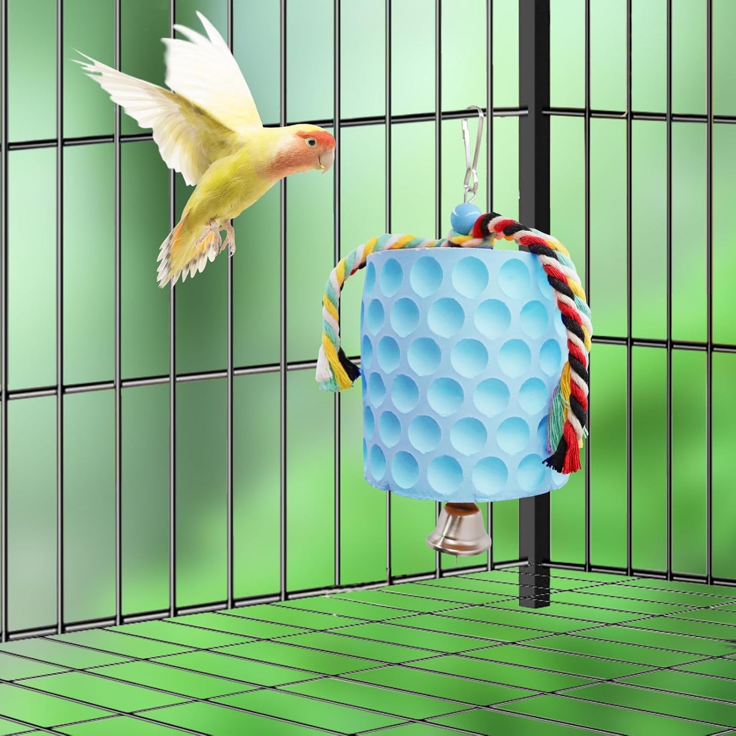 Bird Beak Grinding Stone, Parrot Chew Toys with Bells, Bird Toys, Cage Accessories for African Grey, Amazon Parrots, Budgies, Cockatiels, Lovebirds, Conures, Quakers, Small to Medium Birds