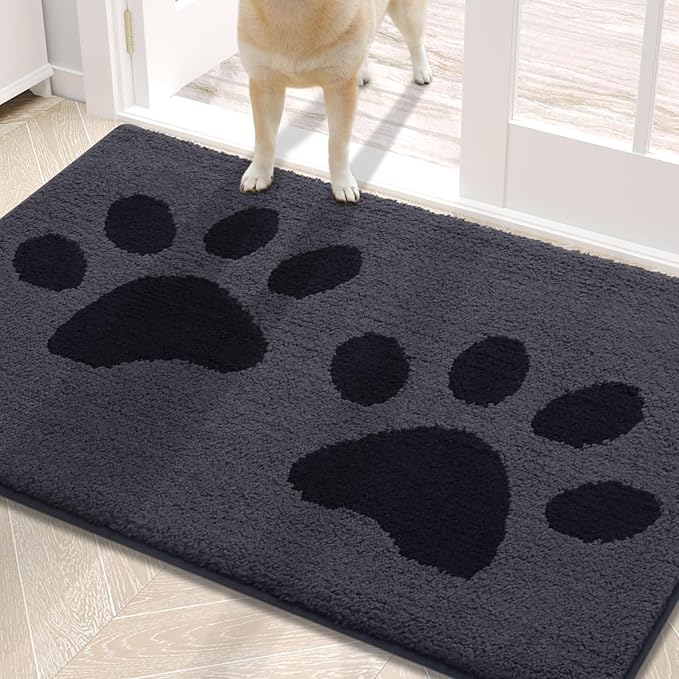 Buganda Dog Door Mat for Muddy Paws, Absorbent Dirt Trapper Washable Indoor Doormats, Non Slip Low-Profile Mud Mat for Dogs, Front Entrance Doormat for Inside Floor (30x20 Inches, Black)
