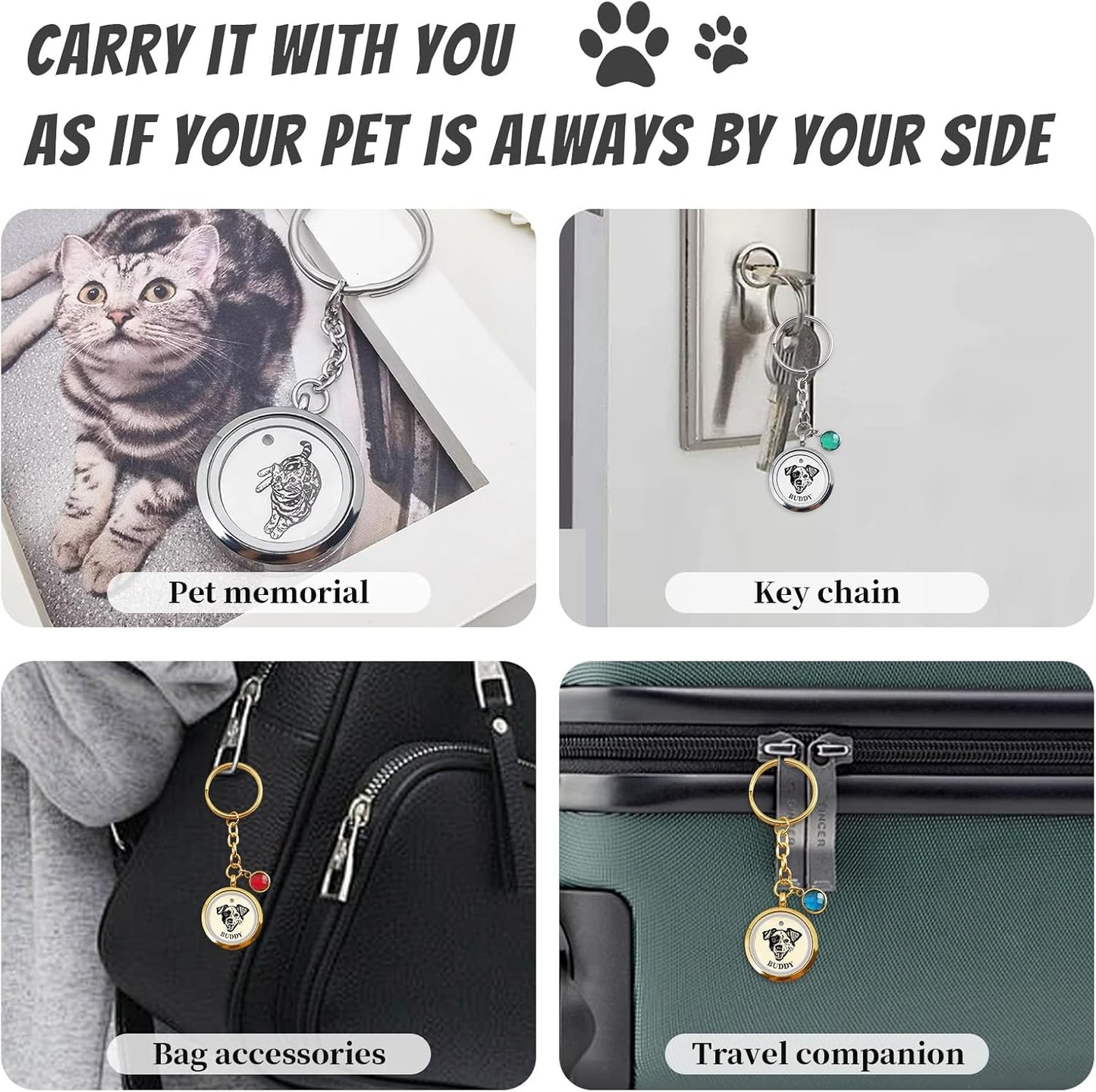 Custom Dog Hair Keychain with Photo Name, Personalized Pet Fur Keepsake for Dogs Cat Hair, Loss of Dog Sympathy Gift