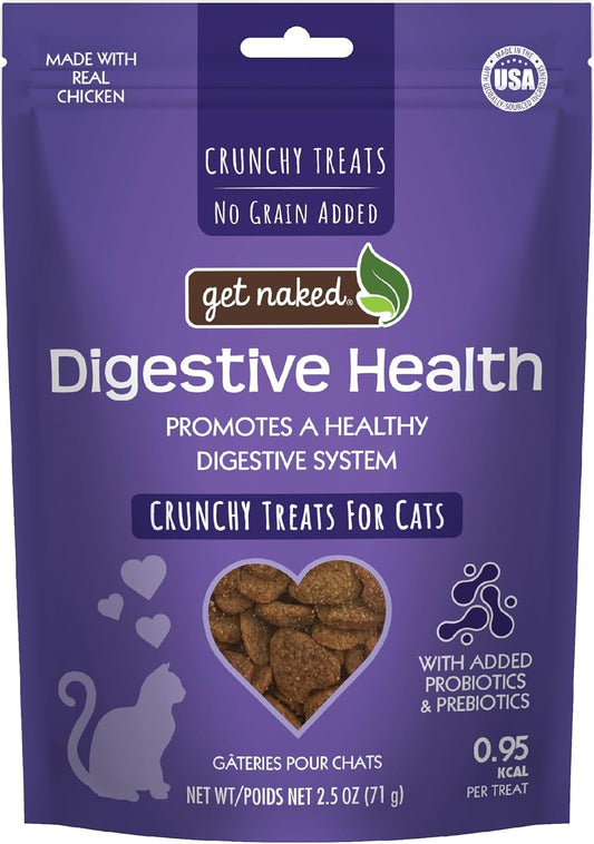 Get Naked Digestive Health Crunchy Cat Treats 2.5oz - Chicken Flavor, Grain-Free Cat Probiotics for Indoor Cats, Supports Healthy Digestion, Dental Health & Immunity, Made in The USA