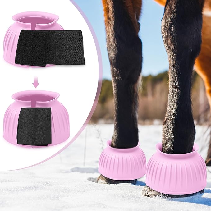 Abbylike Horse Bell Boots Protect Against Hoof Impact Trauma Rubber Bell Boots Horse Care for Turnout No Rub Design Comfort Quick Wrap Hook and Loop