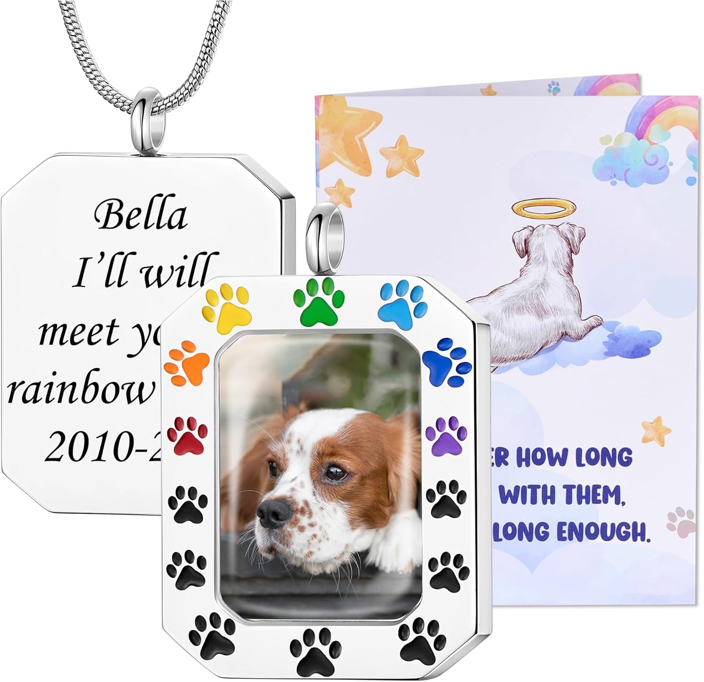 Fanery Sue Personalized Pet Ashes Necklace for Dog Cat Custom Photo&Text Pet Loss Sympathy Gift Cremation Jewelry