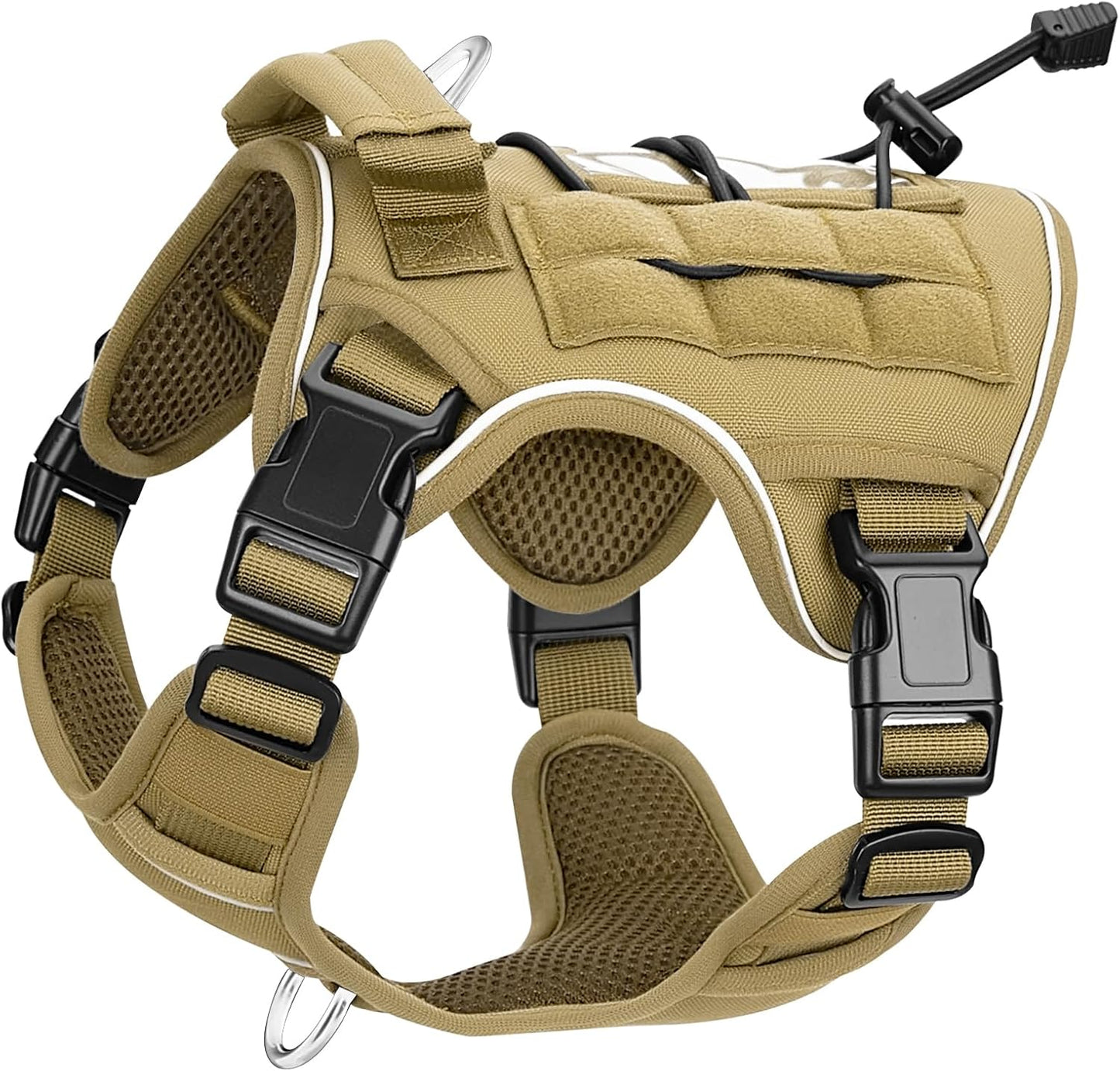 Heavy-Duty Tactical Dog Harness for Large Dogs, No Pull Adjustable Reflective Pet Vest with Molle System, K9 Military-Grade Control for Service Training, Outdoor & 10+ Breeds, Khaki, Small