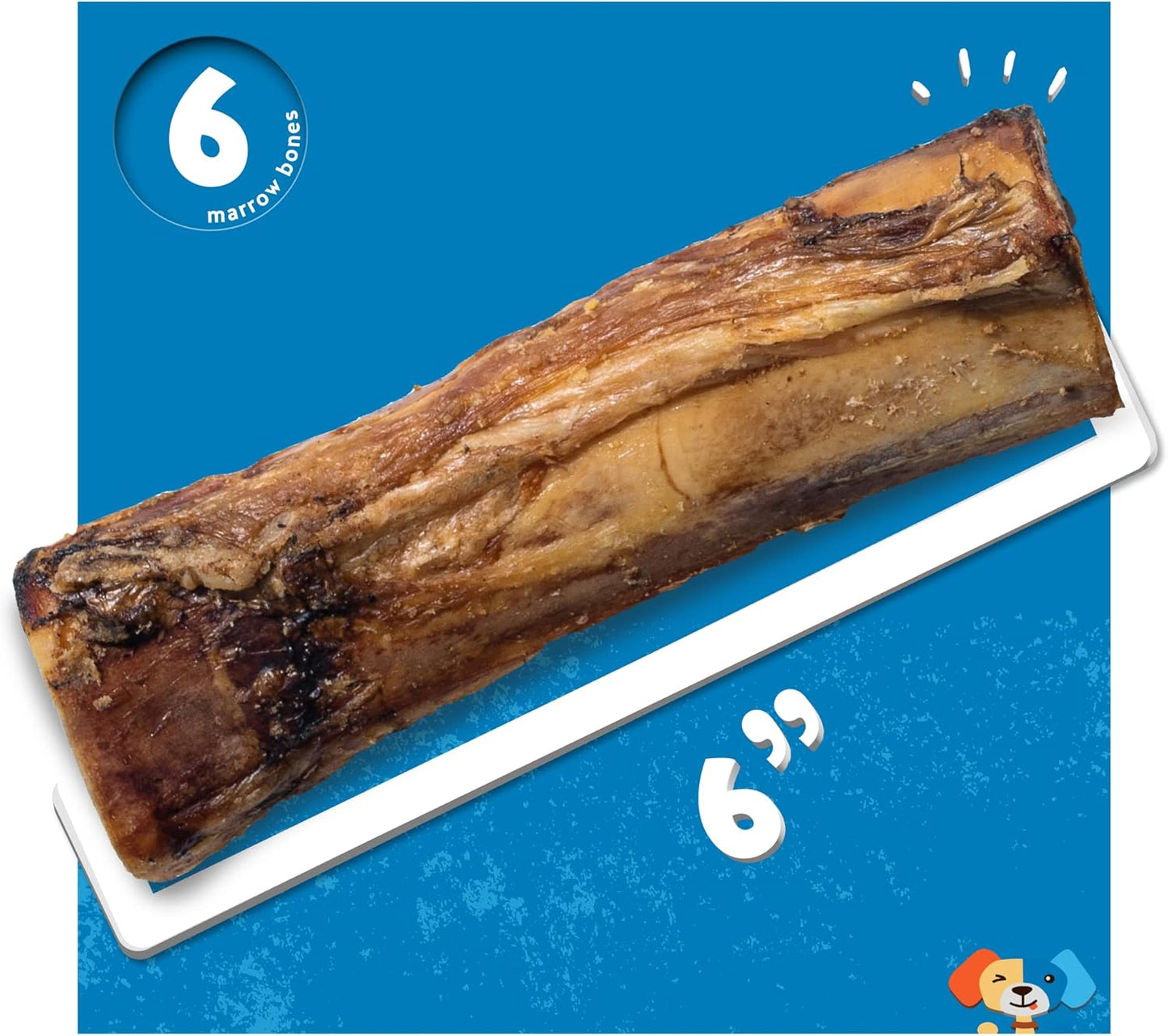 Jack&Pup Marrow Bones for Dogs, Long Lasting Dog Bones for Large Dogs, 6" Marrow Bone, Natural Beef Bone (6 Pack)