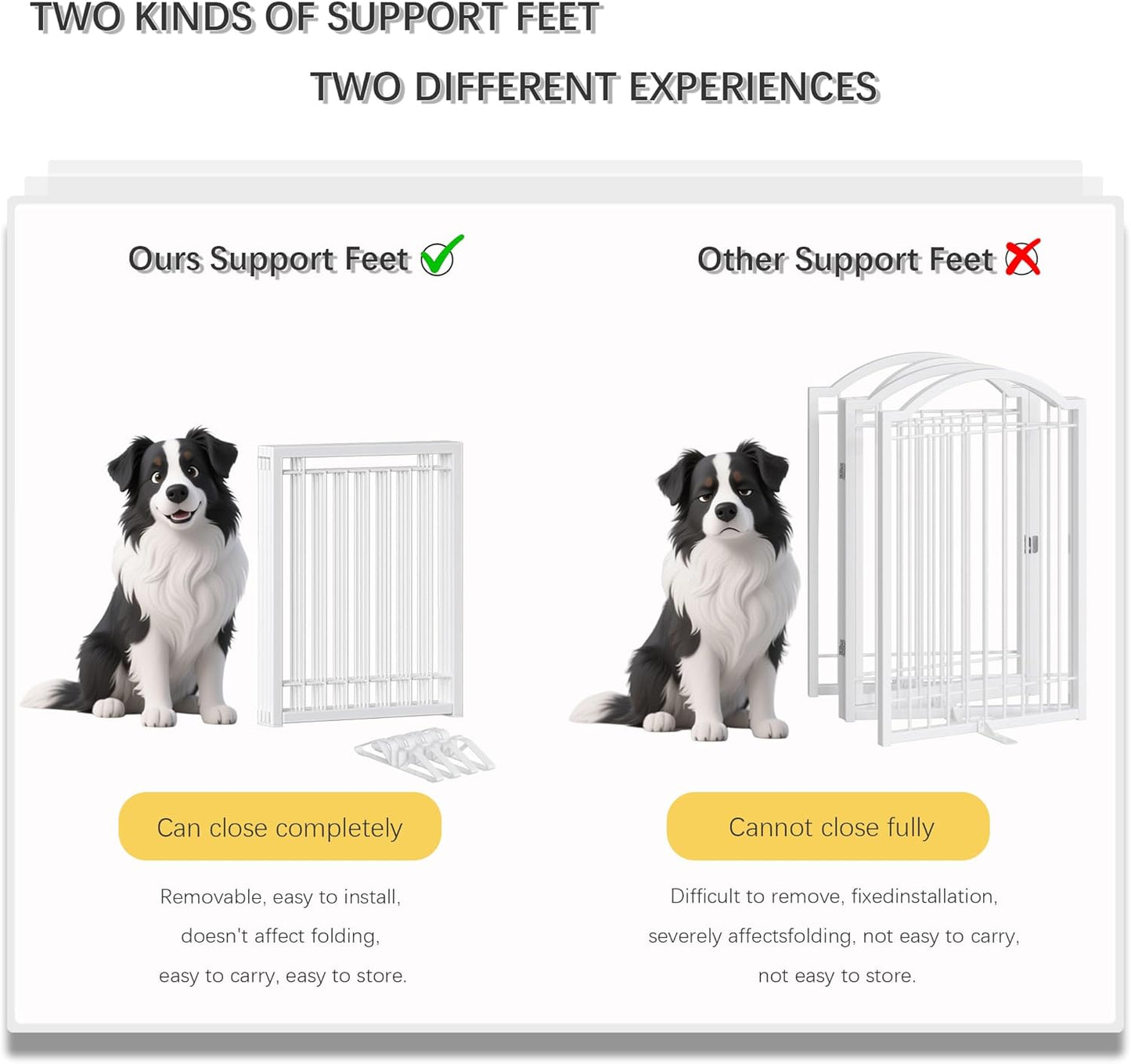 4NM Metal No Drilling Expandable Puppy Dog Gate, Wide 72", Tall 24" Small Free Standing Pet Gate, Doggie Gates for Dogs Outdoor or Indoor, with 3PCS Support - White