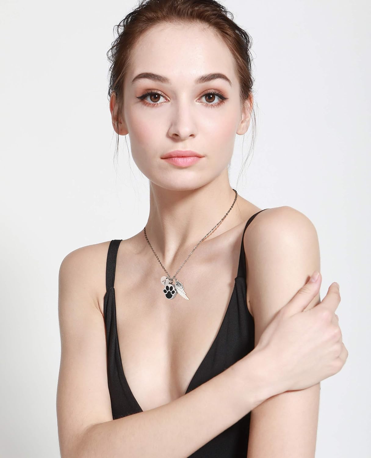 MeMeDIY Personalized Heart Paw Print Ashes Urn Pendant Necklace Custom Name/Photo/Date for Women Men Pet Lover Stainless Steel Memorial Dog Cat Pet Keepsake with Funnel Fill Kit Angel Wing