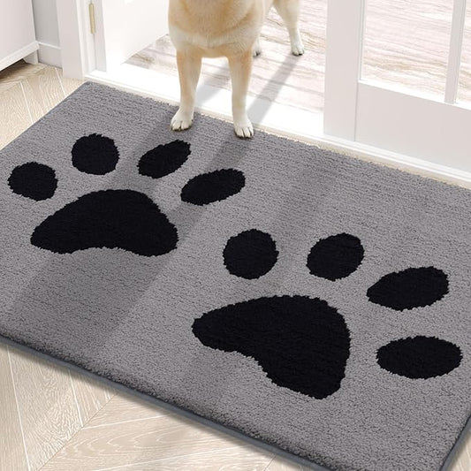 Buganda Dog Door Mat for Muddy Paws, Absorbent Dirt Trapper Washable Indoor Doormats, Non Slip Low-Profile Mud Mat for Dogs, Front Entrance Doormat for Inside Floor (30x20 Inches, Grey)