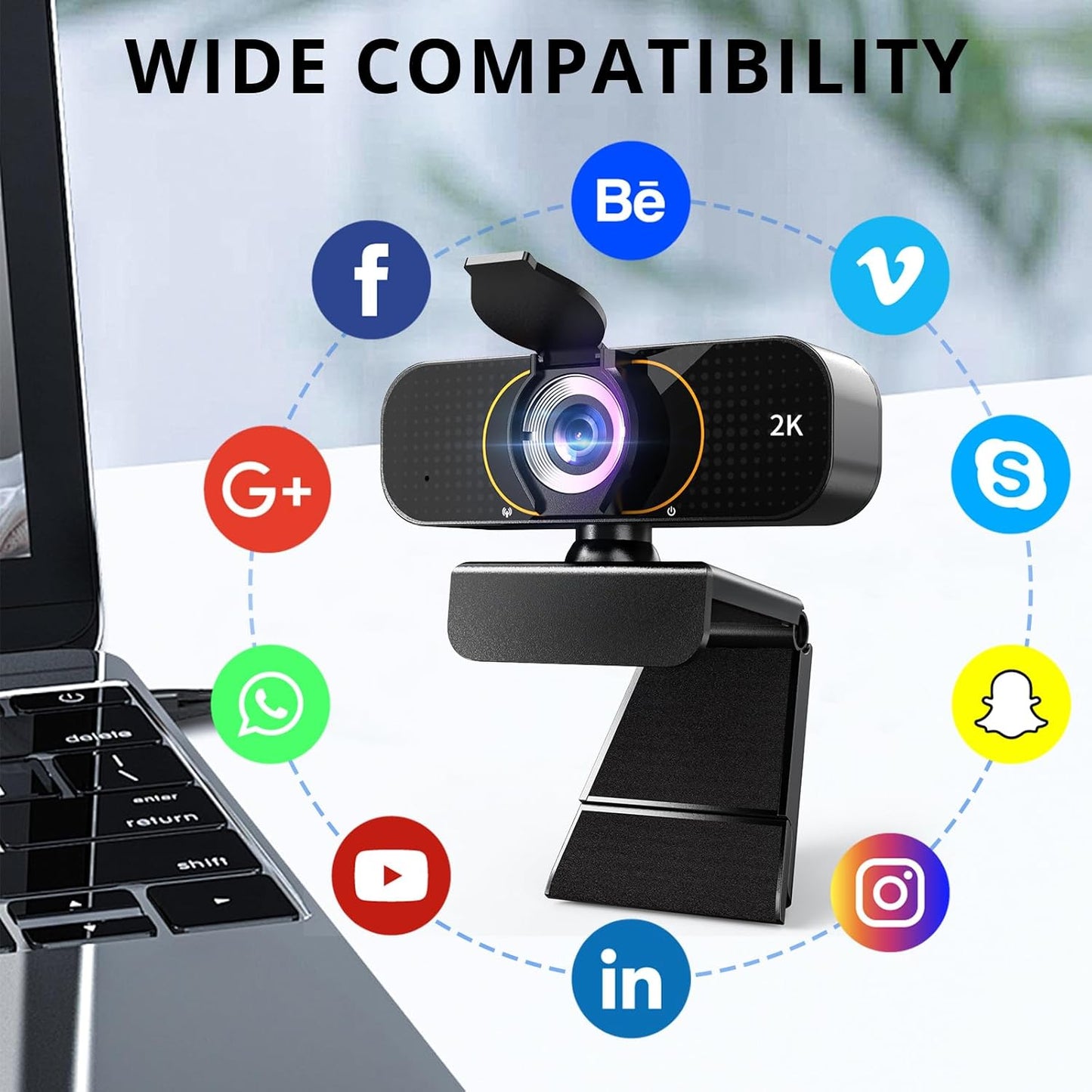 HD 2K External Camera for Computer Monitor with Microphone, Webcam for Laptop/Desktop/Mac/PC, Wide Angle USB C, Plug and Play, Privacy Cover, Web Cam with Tripod/Stand for Streaming/Zoom GQ
