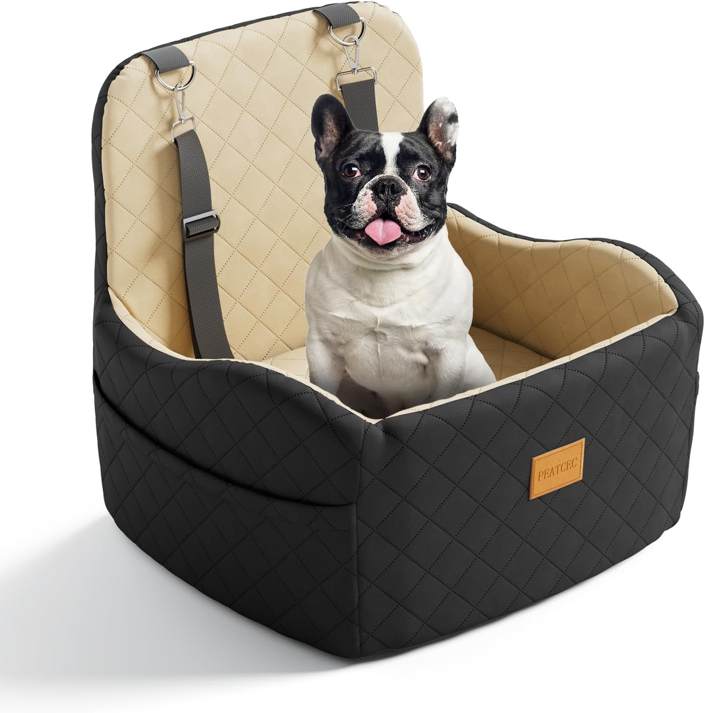 Dog Car Seat for Small/Medium Dogs Under 35lbs, Detachable & Washable Elevated Pet Travel Bed, 2 Storage Pockets & Safety Belt, Anti-Slip Base, Dog Booster Car Seat with Seamless Bottom Design