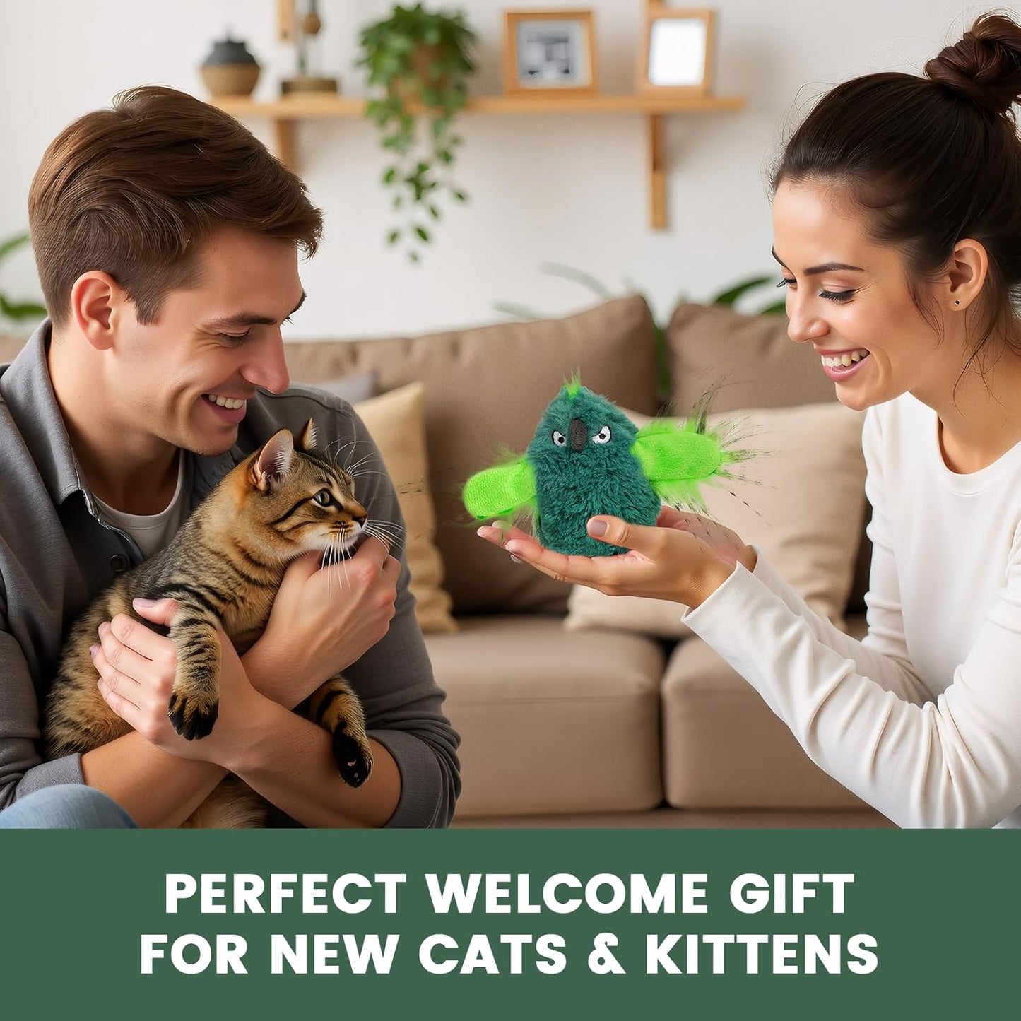 Gardner Pet Cat Toys Flapping Bird (No Flying),Touch Activated with Realistic Flapping Wings and Chirping Bird,Hangable Flying Kitten Interactive Toy,USB Rechargeable Indoor Kitty Exercise Toys,Green