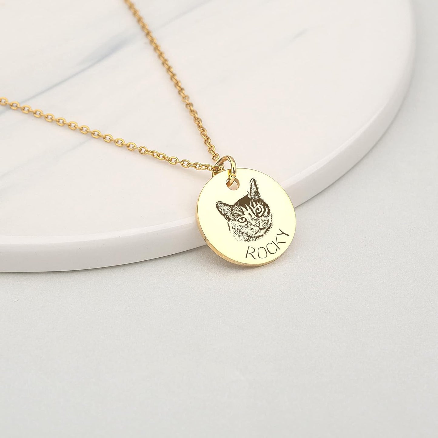 Anavia Personalized Pet Portrait Necklace, Handmade Memorial Jewelry Gift, Custom Round Disc Photo Engraved Necklace for Animal Lovers, Dog Mom, Dog Dad