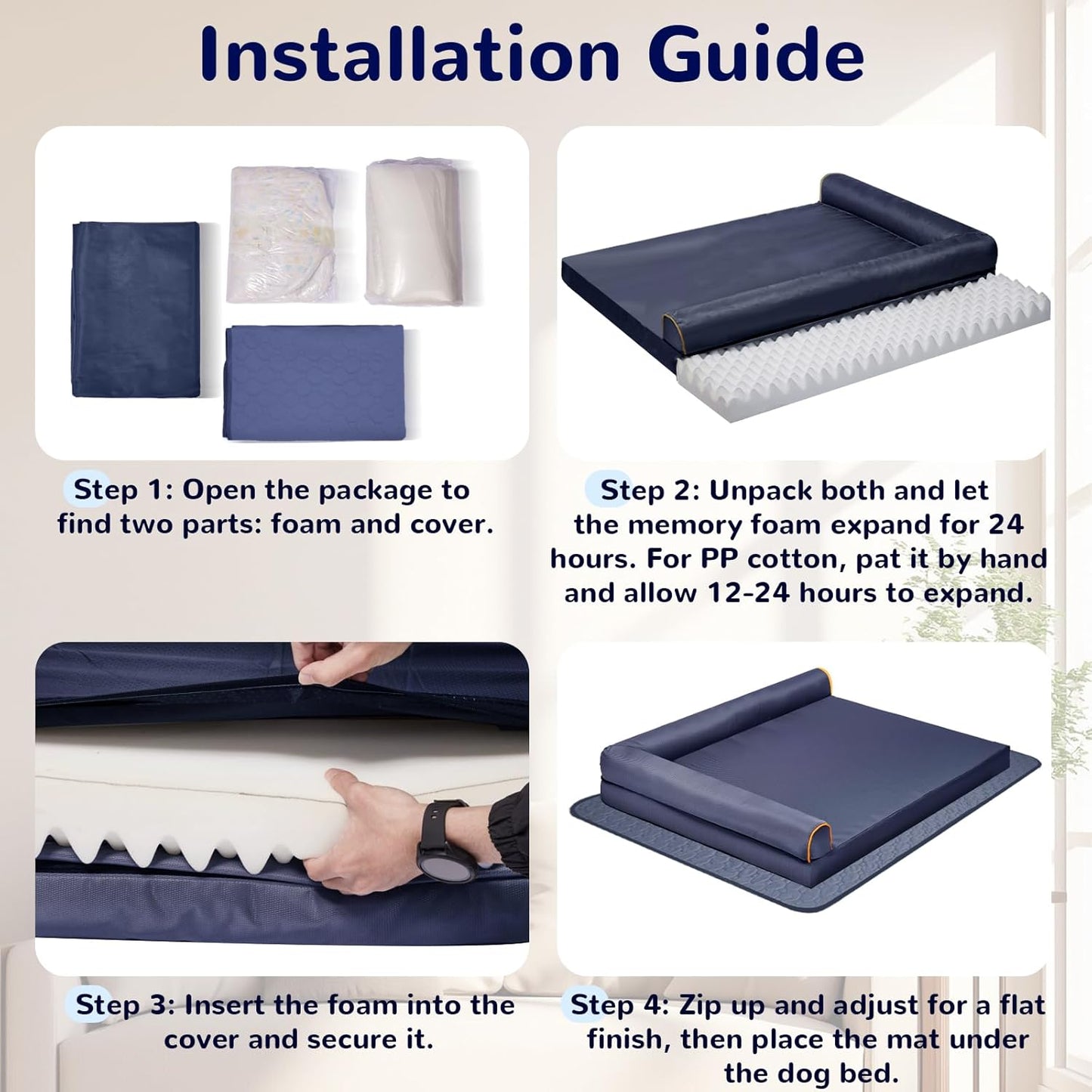 Dog Bed Small Chew Proof Puppy Bed Memory Foam Orthopedic Pet Beds with Anti-Slip Mat Washable Pet Couch Waterproof (Blue)