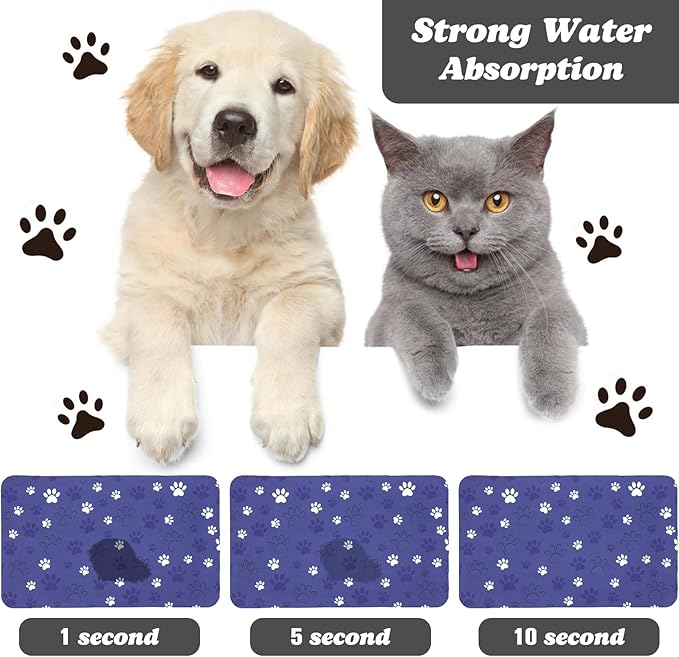 Dog Food Mat, Absorbent Water Bowl Mats Cat Pet Feeding Placemats Dark Blue 16 * 24 inch