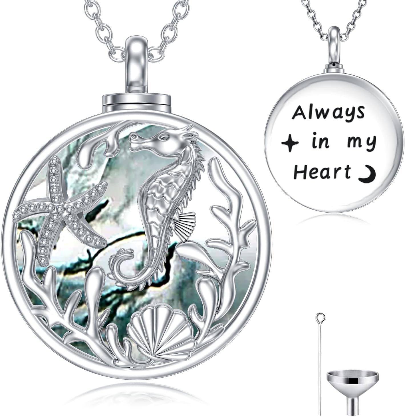 WINNICACA Urn Necklace for Ashes Sterling Silver Abalone Shell Cremation Jewelry for Ashes Jewelry Gifts for Nature Lovers Keepsake Memorial Jewelry for Women