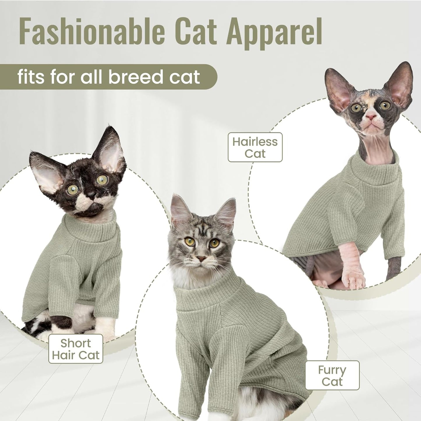 DENTRUN Sphynx Hairless Cats Shirt Pullover Kitten T-Shirts, Breathable Cat Wear Turtleneck Sweater Adorable Cat's Clothes Vest Pajamas Jumpsuit