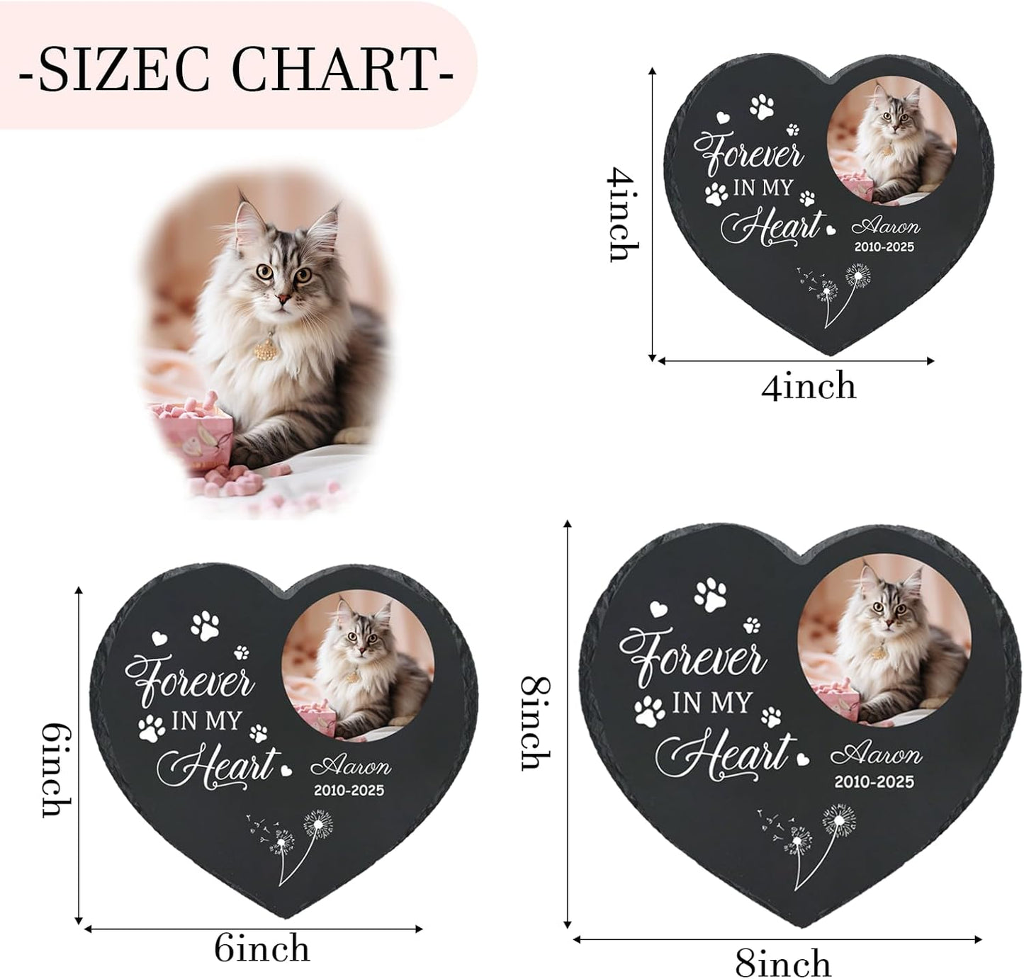 Personalized Pet Memorial Stone - Heart-Shaped Custom Cat Grave Marker with Engraved Name & Photo - Pest Grave Stone for Remembrance Dog/Cat Passing Away Sympathy Gifts (Style B)