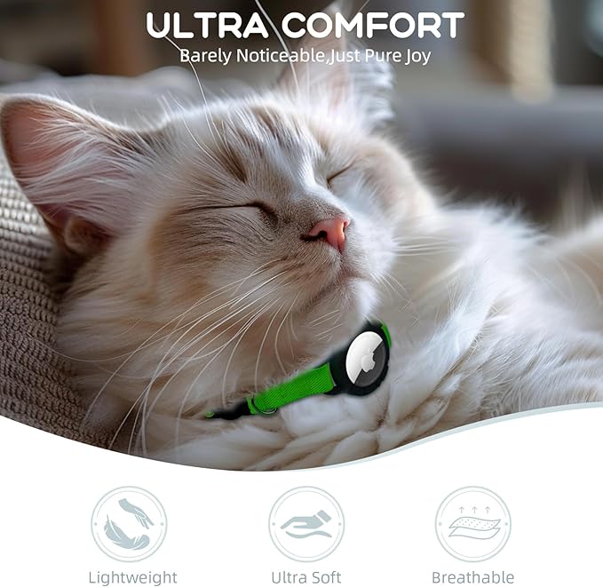 AirTag Cat Collars, Stretchy Collar with Apple AirTag Holder and Bell, Breakaway Ultra Design Elastic GPS Tracking Collars for Cats and Puppies, (7.5-12.5 Inch), Emerald Green