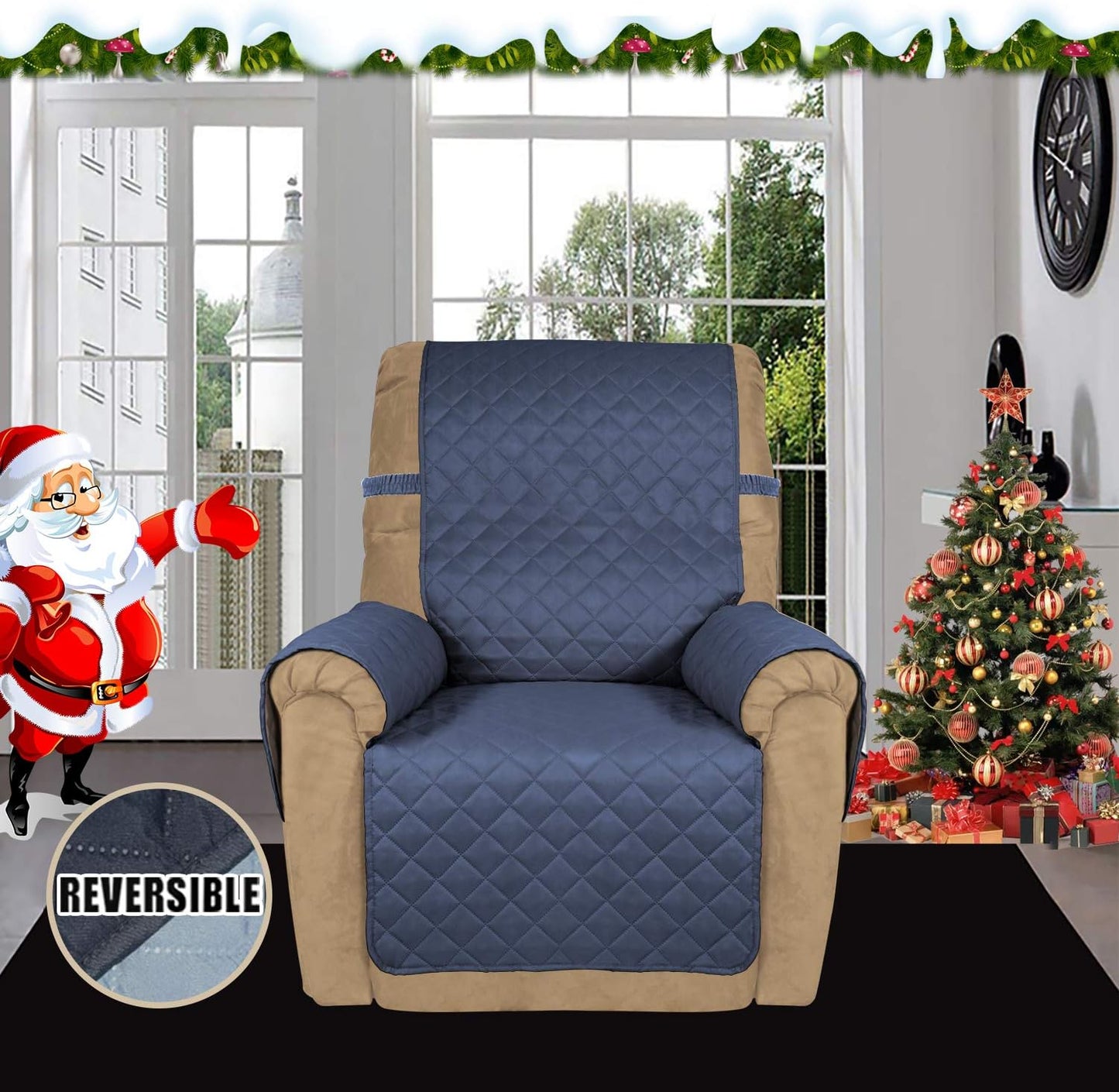 Easy-Going Recliner Sofa Slipcover Reversible Sofa Cover Water Resistant Couch Cover Furniture Protector with Elastic Straps for Pets Kids Children Dog Cat (Recliner, Dark Blue/Light Blue)