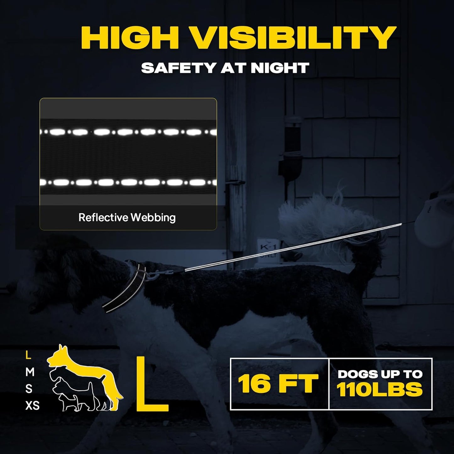 Fida Retractable Dog Leash, 16ft Heavy Duty Pet Walking Leash for Large Dog up to 110 lbs, Tangle Free. One-Hand Brake (Large, Green)