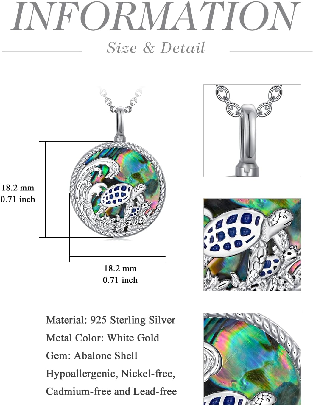 WINNICACA Urn Necklace for Ashes Sterling Silver Abalone Shell Cremation Jewelry for Ashes Jewelry Gifts for Nature Lovers Keepsake Memorial Jewelry for Women