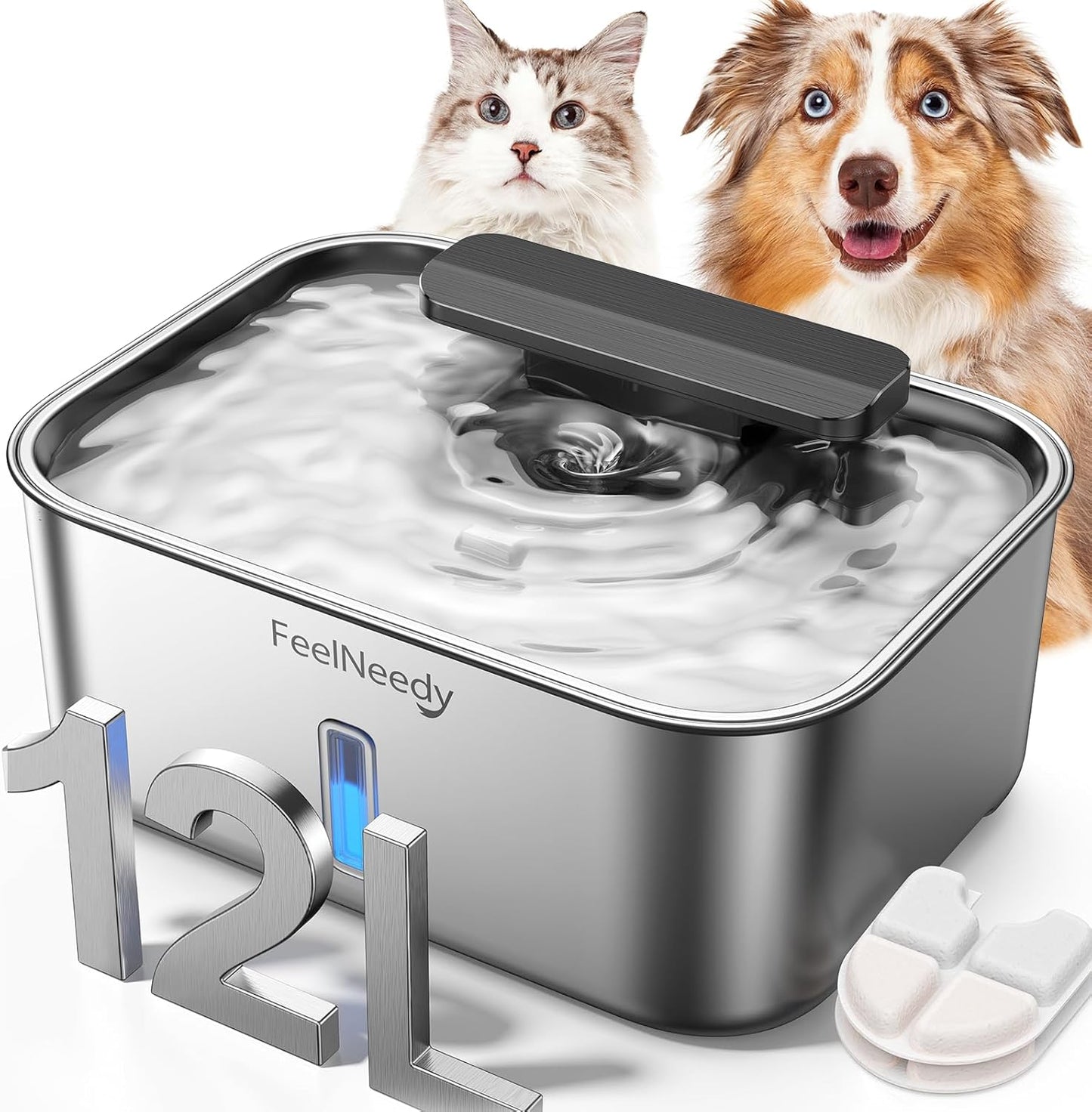 FEELNEEDY 3 Gal Stainless Steel Dog Water Fountain for Large Dog, Pet Water Fountain, Dog Water Bowl Dispenser with Water Level Window, Super Quiet for S-L Dogs and Multi-Pet, Easy to Clean(FN-W13)