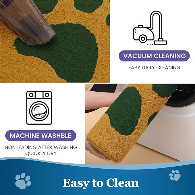 Buganda Dog Door Mat for Muddy Paws, Absorbent Dirt Trapper Washable Indoor Doormats, Non Slip Low-Profile Mud Mat for Dogs, Front Entrance Doormat for Inside Floor (30x20 Inches, Yellow and Green)