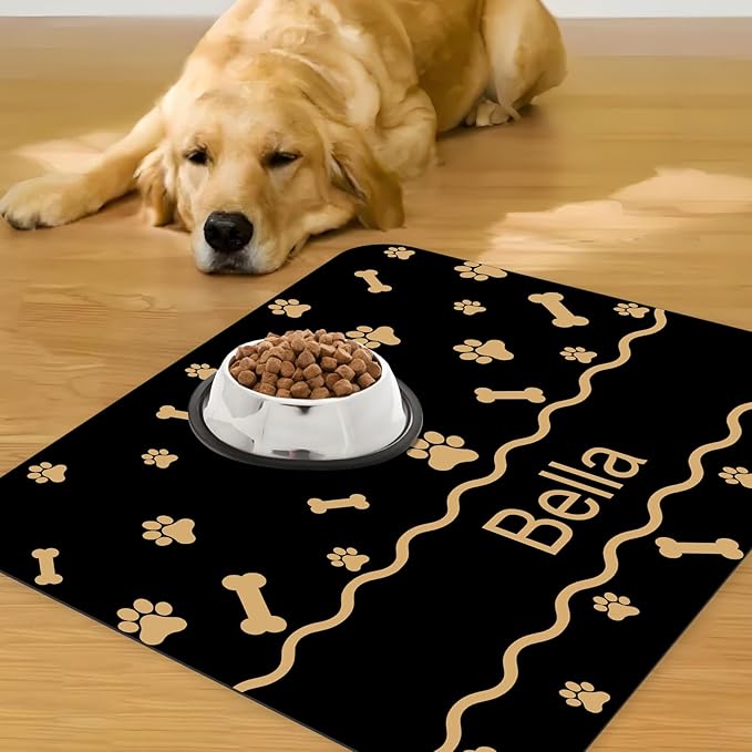 Personalized Dog Food Mats for Floors Custom Pet Placemat Mats for Food and Water Waterproof Customized Pet Food Mat with Name Gifts for Dog & Cat Owners Design 2