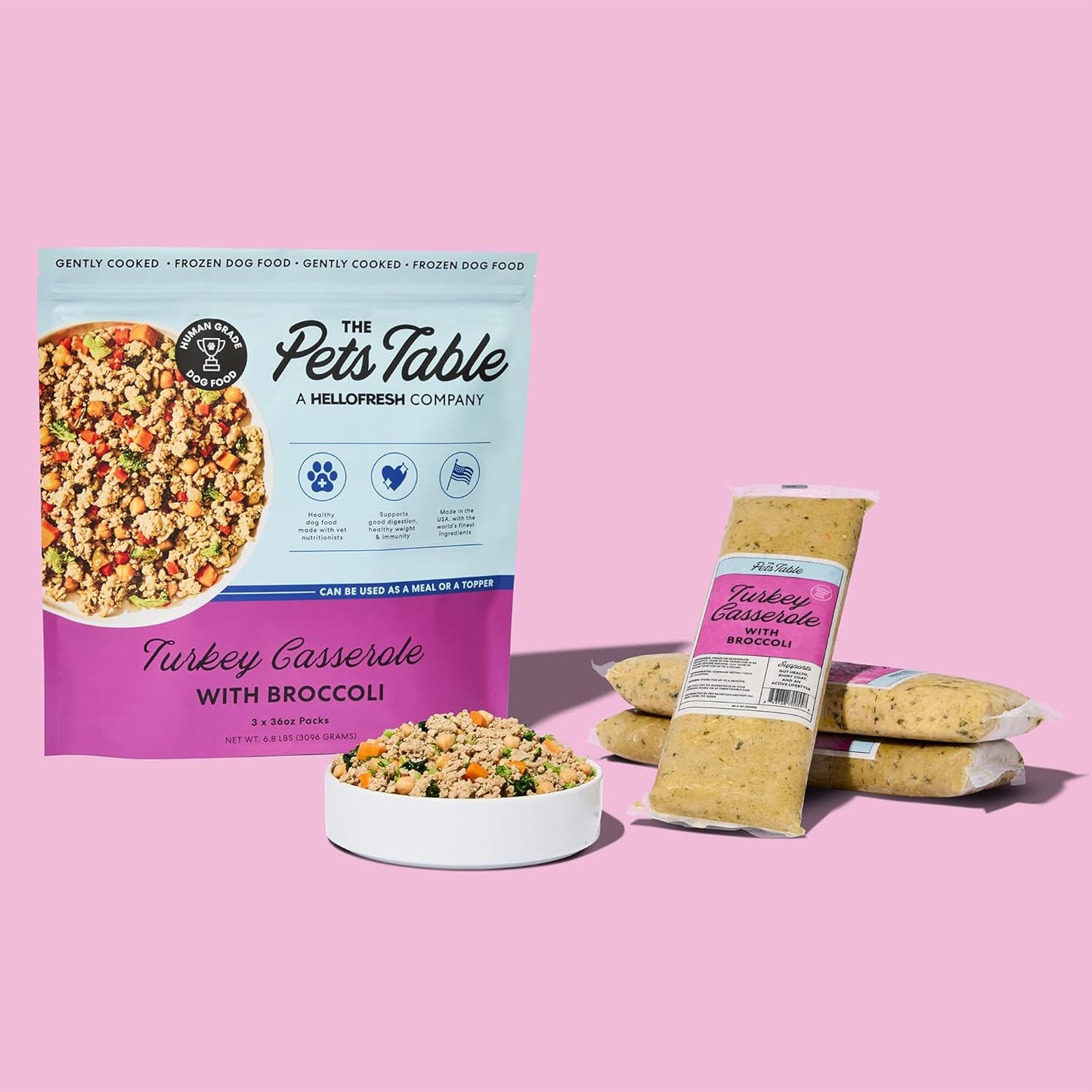 The Pets Table Human-Grade Turkey Casserole Fresh Dog Food, Dog Food Topper or Complete Meal, 9 Count of 36-oz Pouches, 20.5lbs