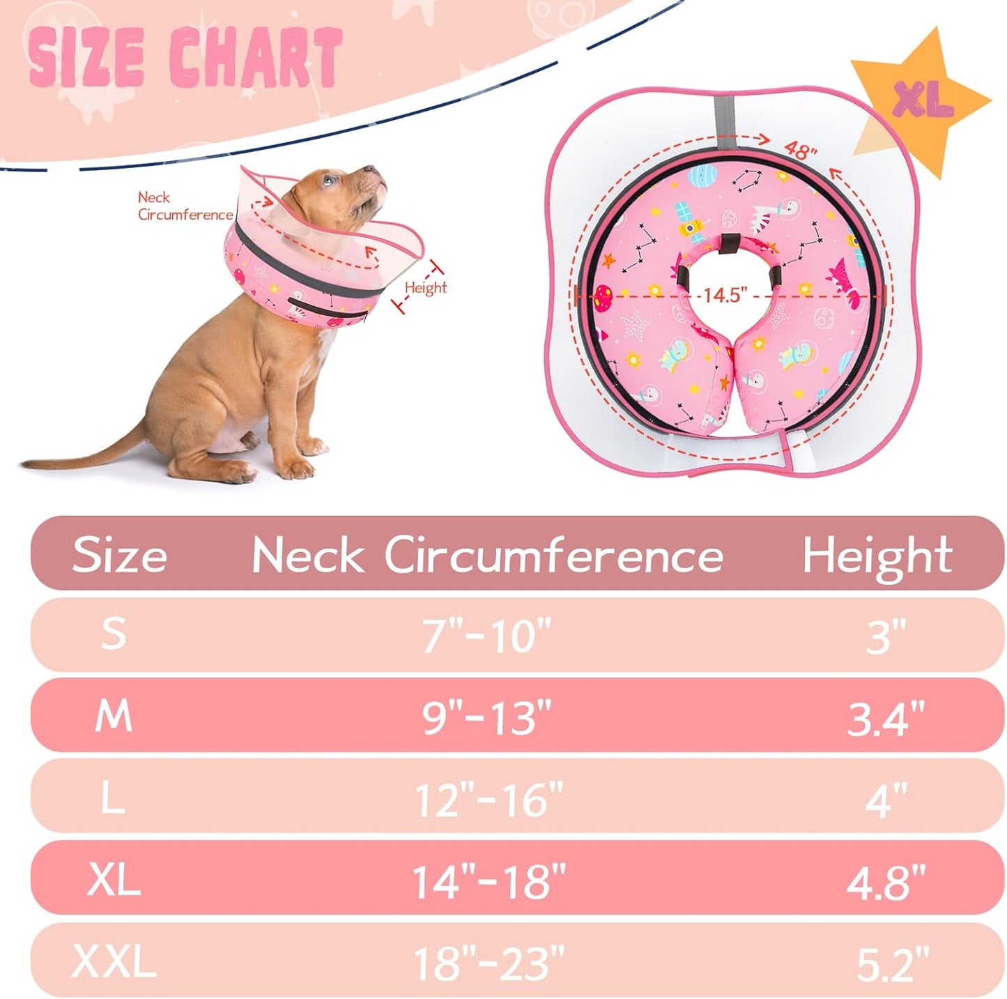 Elevated Inflatable Dog Cone Collar to Stop Licking, Dog Donut Collar After Surgery, Soft Dog Cone Alternative for Small Medium Large Dogs